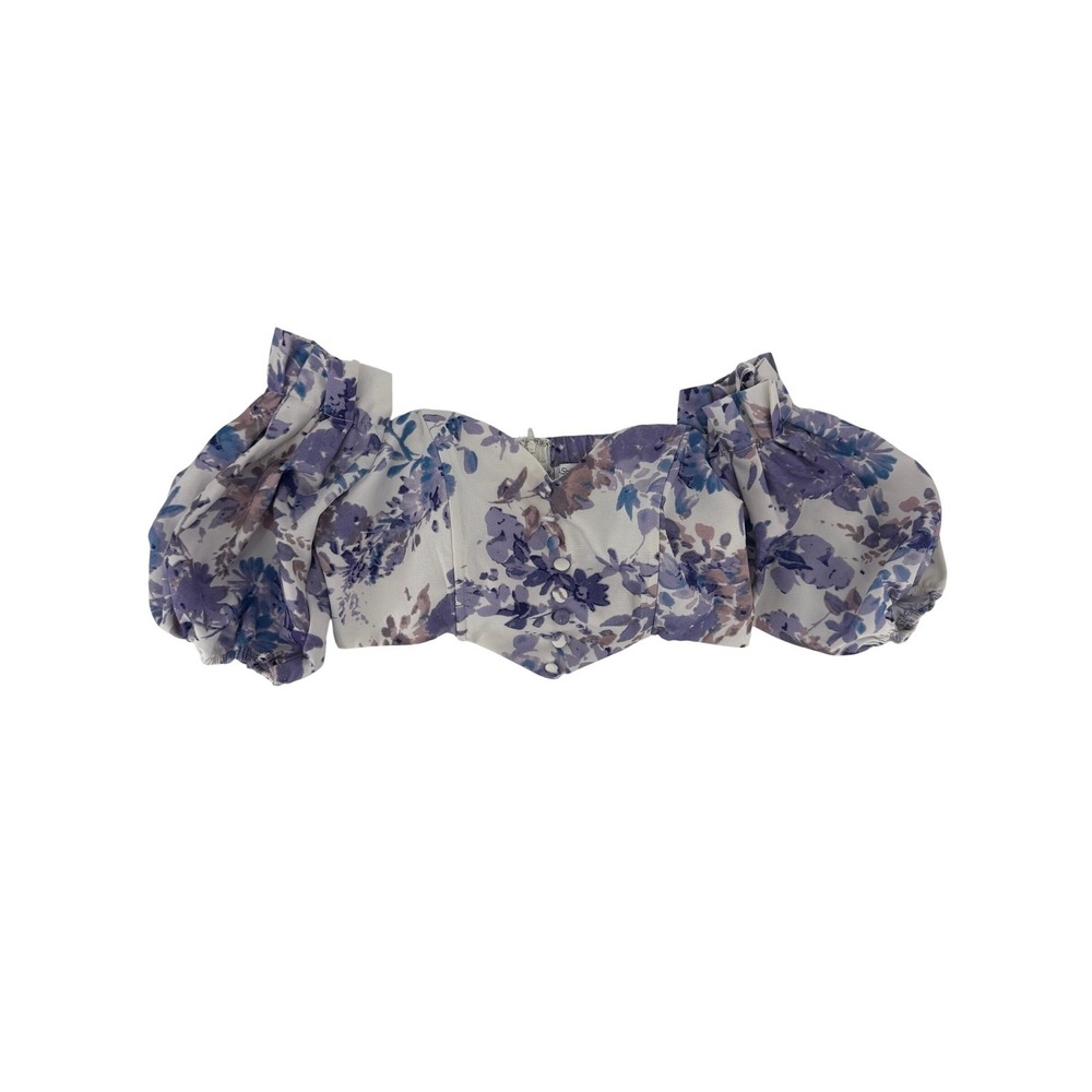 Fashion Nova Purple Floral Puff Sleeve Off Shoulder Corset Crop Top Small